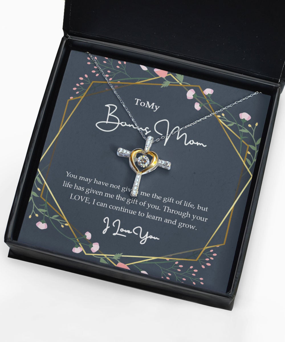 Bonus Mom Necklace I Can Continue To Learn And Grow Gift For Bonus Mom Cross Dancing Necklace 