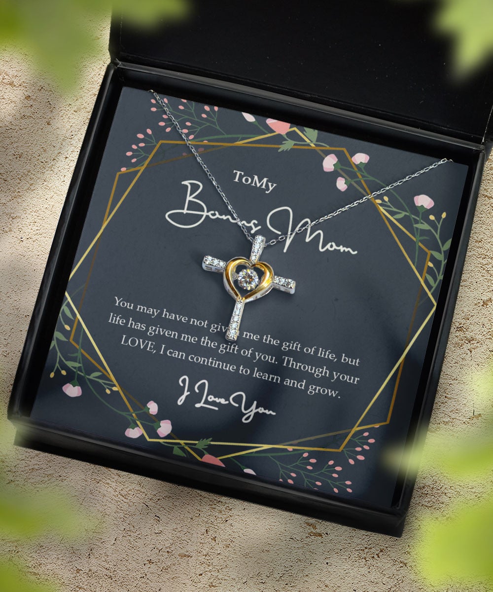 Bonus Mom Necklace I Can Continue To Learn And Grow Gift For Bonus Mom Cross Dancing Necklace 