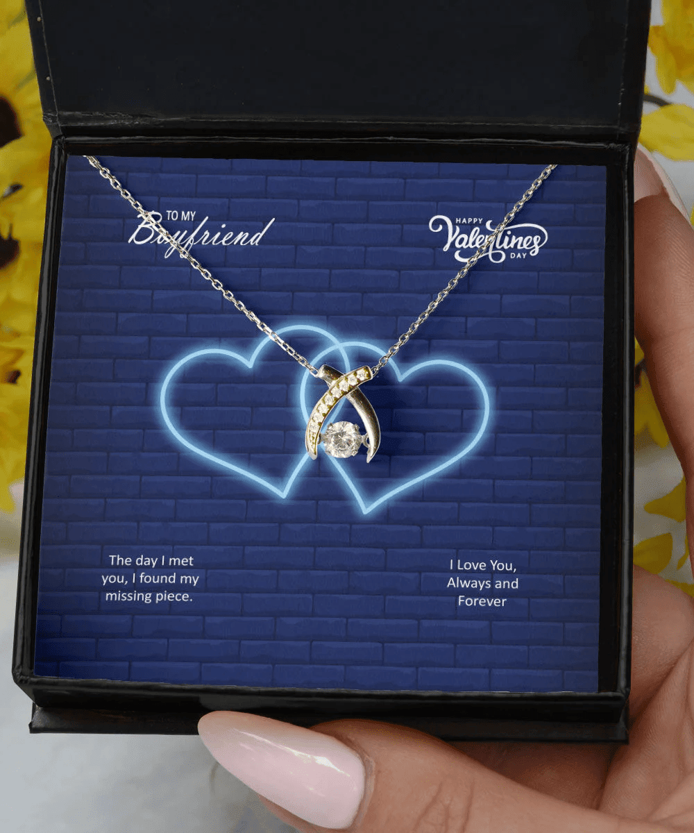 To My Boyfriend The Day I Met You I Found My Missing Piece Wishbone Dancing Necklace