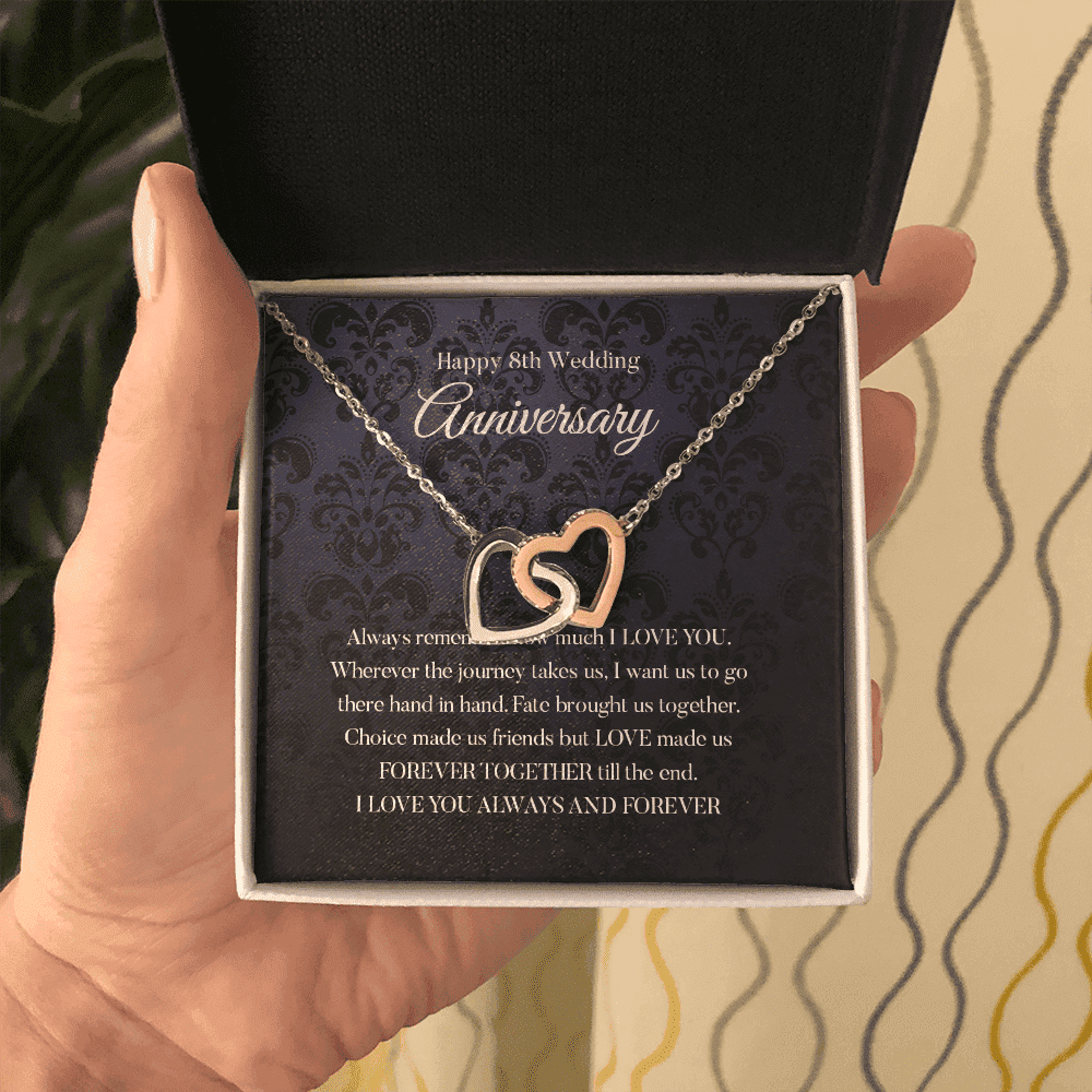 Wife Necklace, Happy 8th Wedding Anniversary Necklace Happy Eighth Anniversary Interlocking Hearts Necklace Gift For Wife 
