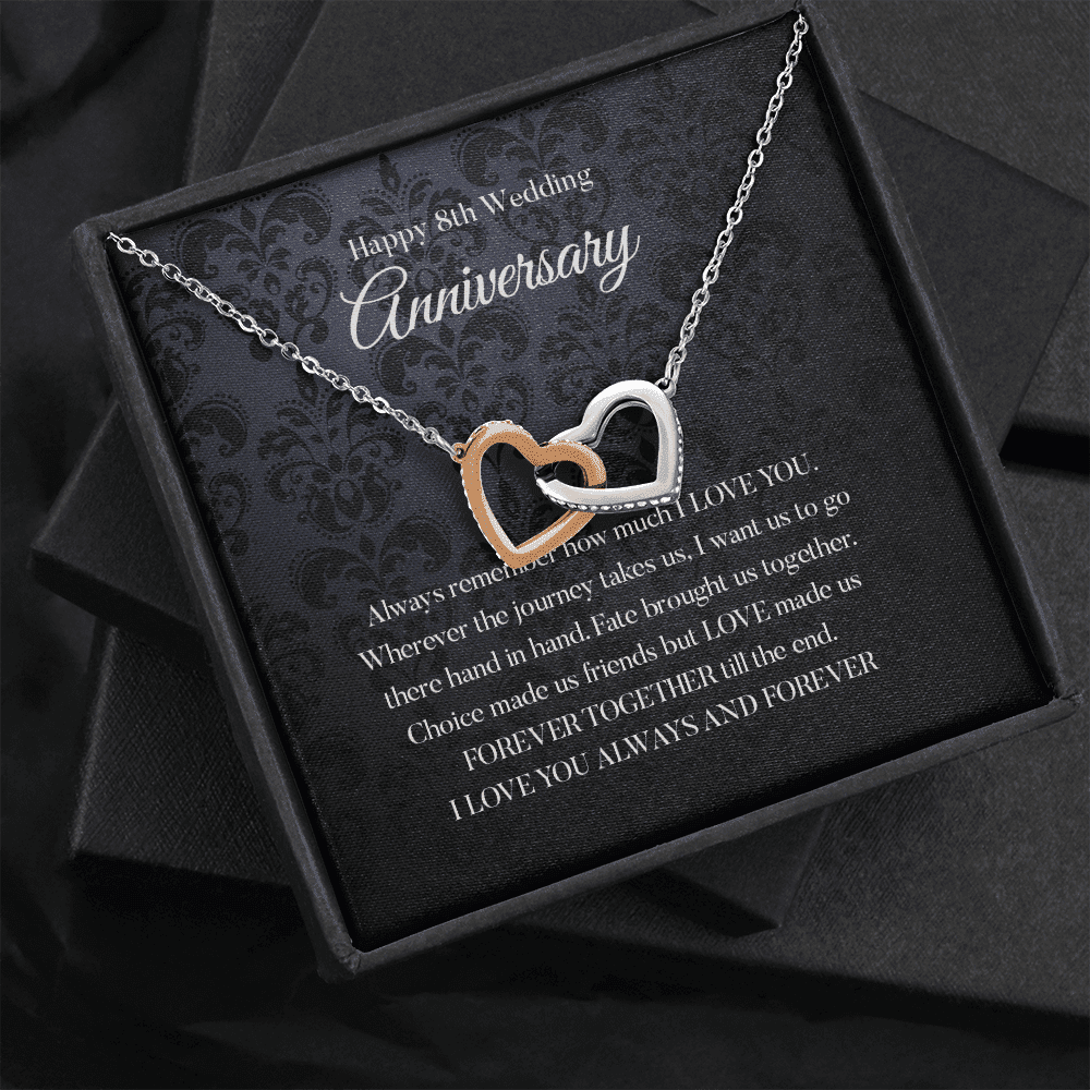Wife Necklace, Happy 8th Wedding Anniversary Necklace Happy Eighth Anniversary Interlocking Hearts Necklace Gift For Wife 