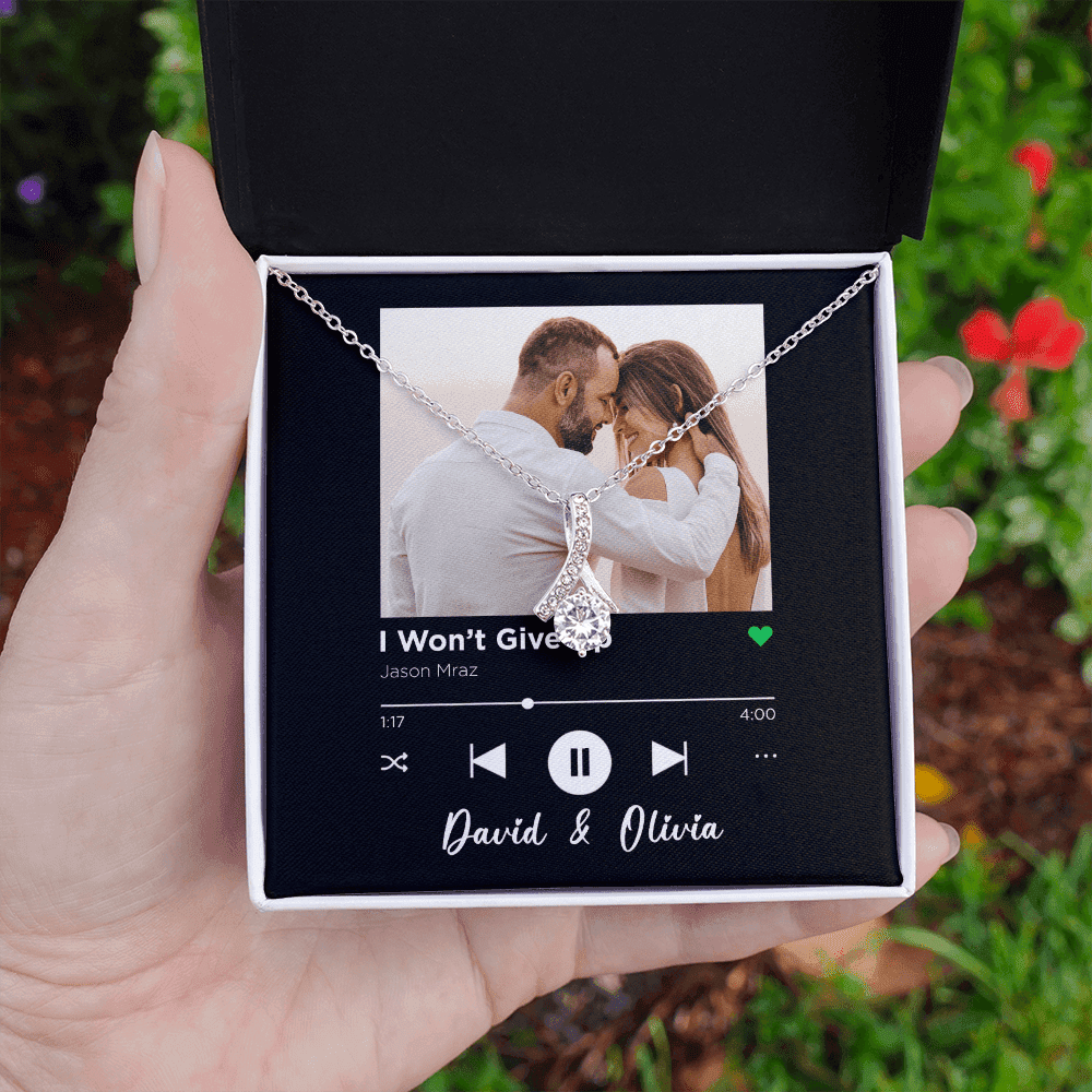 I Won't Give Up Spotify Code Song Art Custom Name And Photo Alluring Beauty Gold Necklace Gift For Her