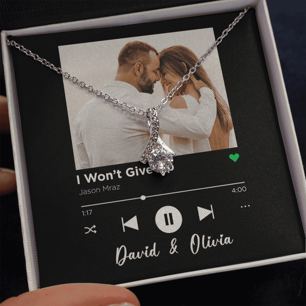 I Won't Give Up Spotify Code Song Art Custom Name And Photo Alluring Beauty Gold Necklace Gift For Her