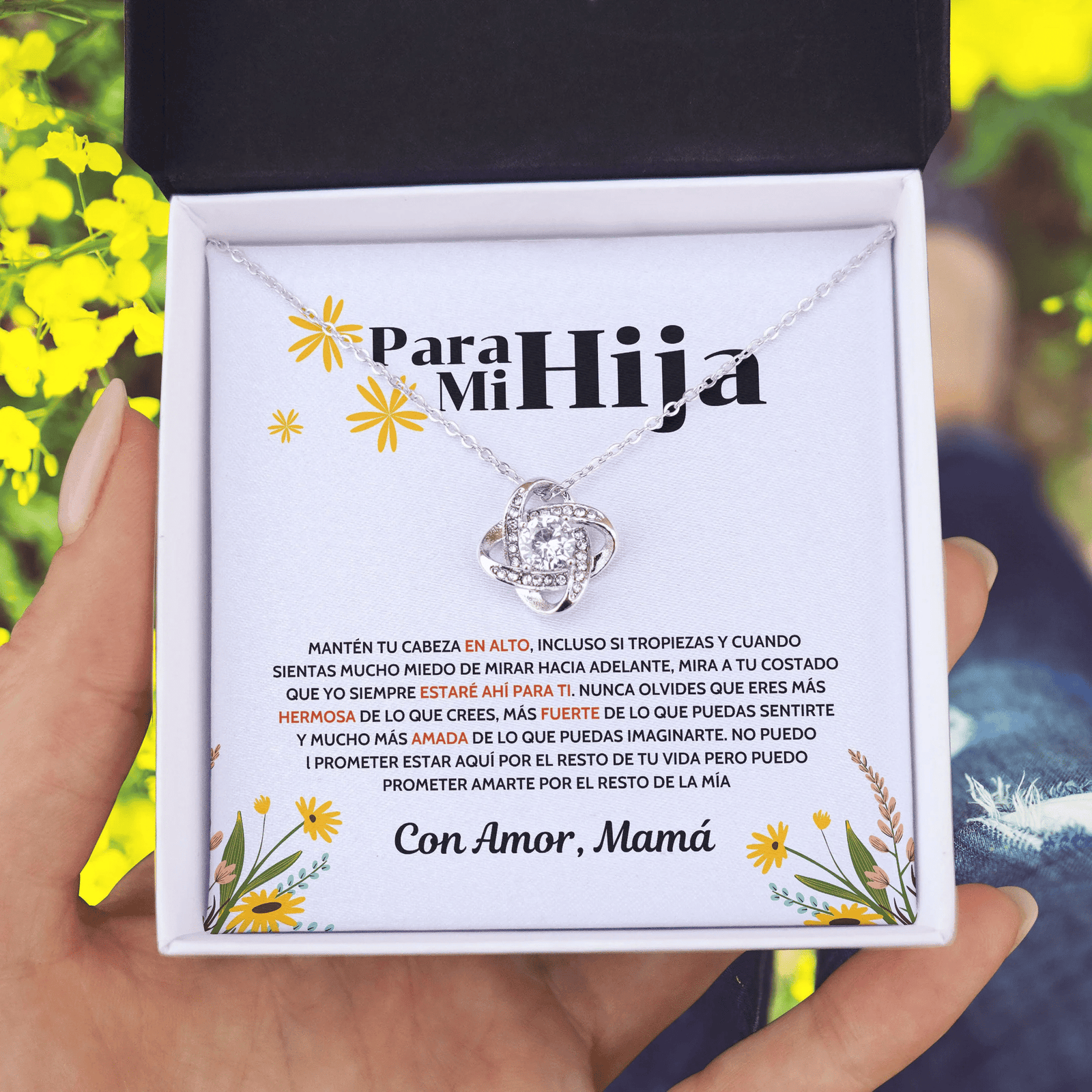 Para Mi Hija - Manten Tu Cabeza En Alto - Collar Lazo De Amo Love Knot Necklace