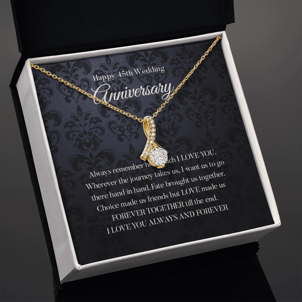 Wife Necklace, Happy 45th Wedding Anniversary Necklace Gift For Wife Alluring Beauty Gold Necklace