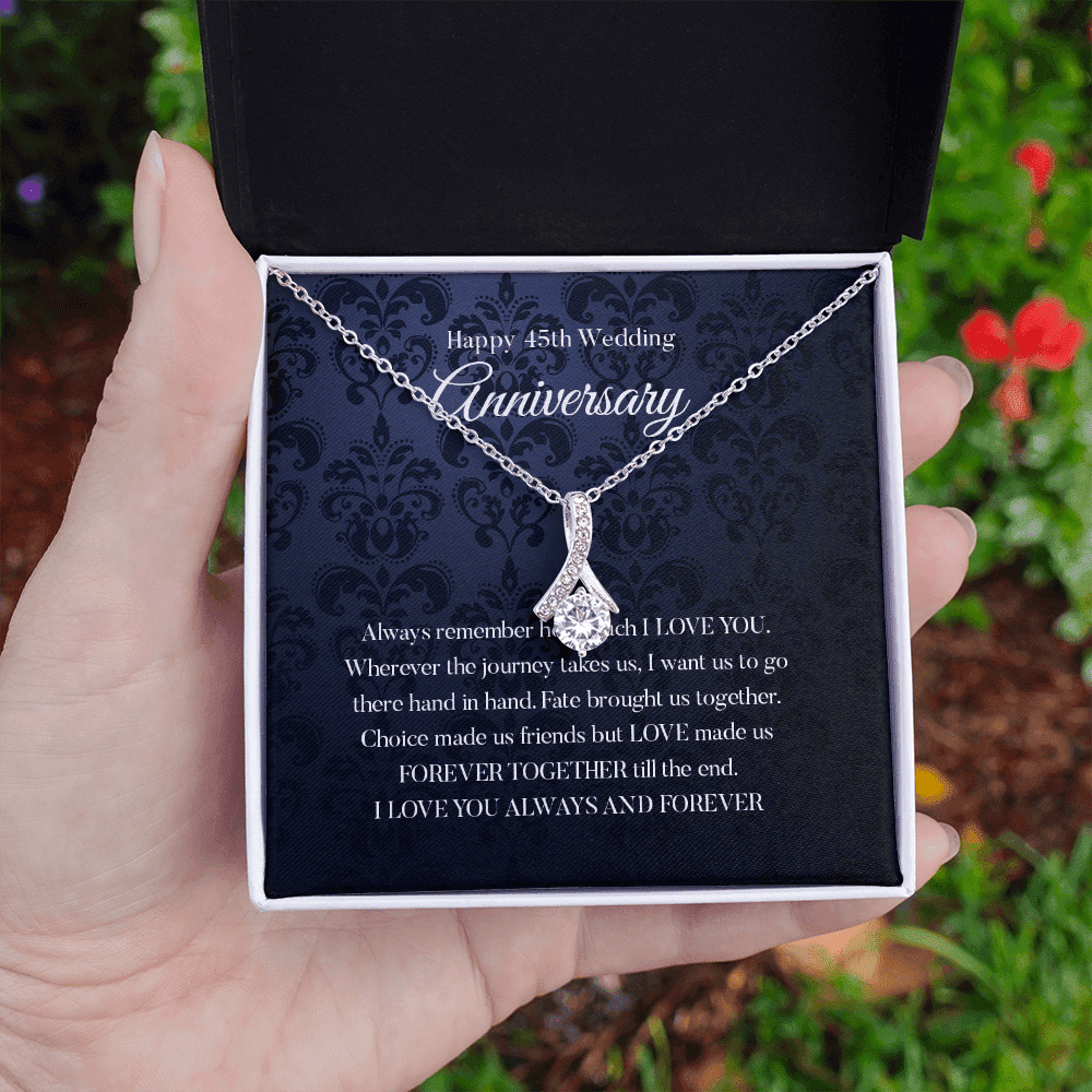 Wife Necklace, Happy 45th Wedding Anniversary Necklace Gift For Wife Alluring Beauty Gold Necklace