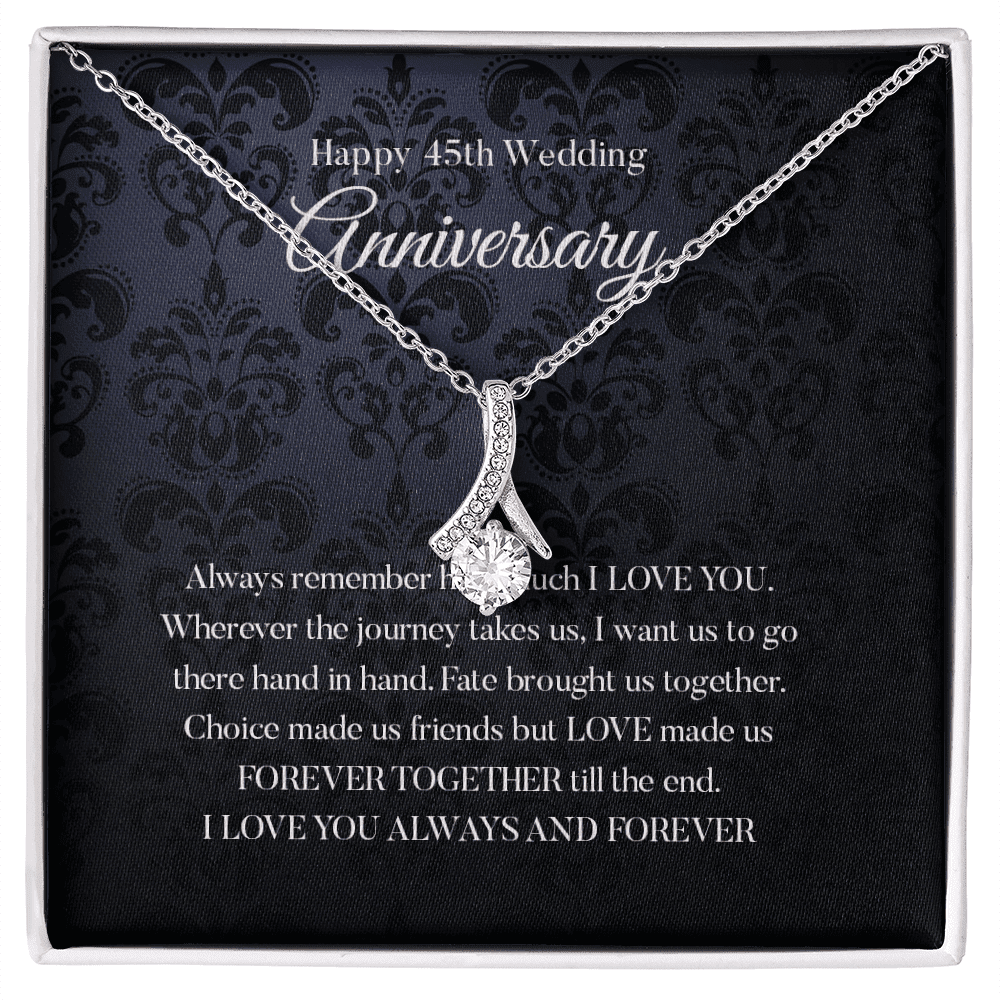 Wife Necklace, Happy 45th Wedding Anniversary Necklace Gift For Wife Alluring Beauty Gold Necklace