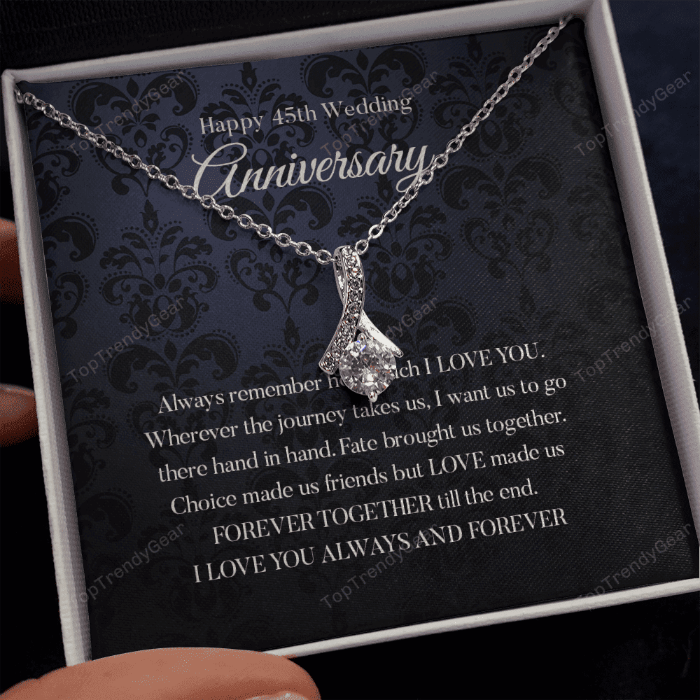 Wife Necklace, Happy 45th Wedding Anniversary Necklace Gift For Wife Alluring Beauty Gold Necklace