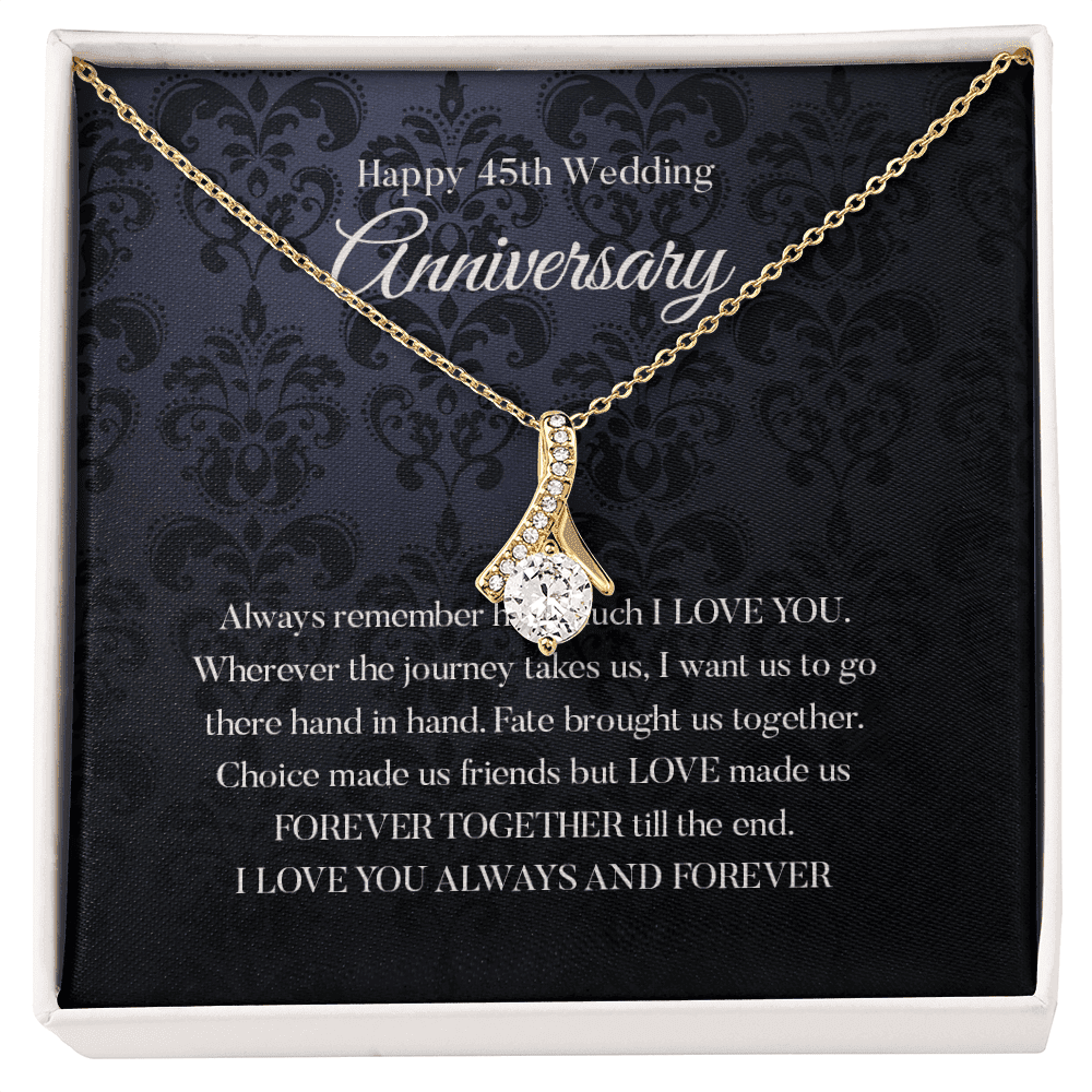 Wife Necklace, Happy 45th Wedding Anniversary Necklace Gift For Wife Alluring Beauty Gold Necklace