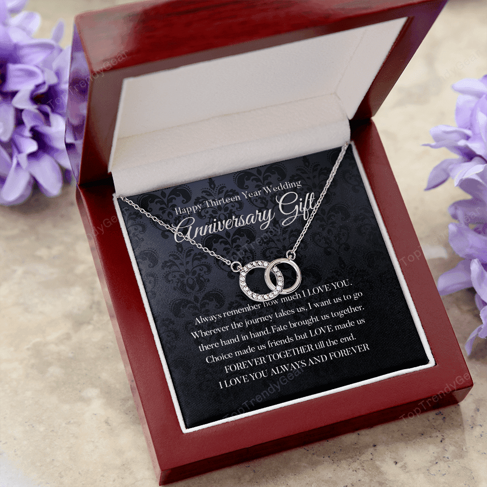 Wife Necklace, Happy 13th Wedding Anniversary Necklace Happy Thirteenth Anniversary Perfect Pair Necklace Gift For Wife 