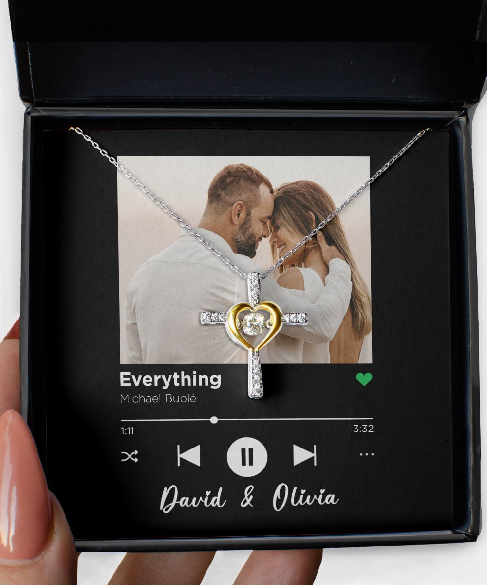 Everything Custom Spotify Code With Couple Photo And Song Card Cross Dancing Necklace Anniversary Gifts For Her 