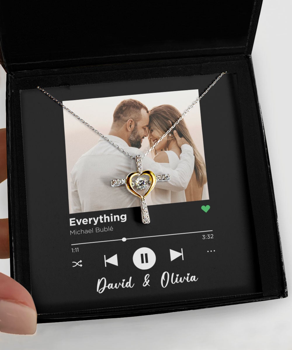 Everything Custom Spotify Code With Couple Photo And Song Card Cross Dancing Necklace Anniversary Gifts For Her 