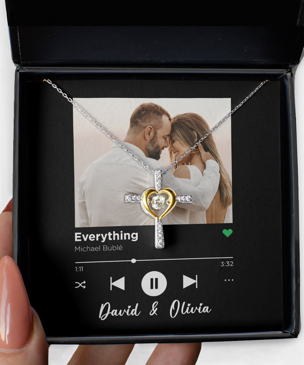Everything Custom Spotify Code With Couple Photo And Song Card Cross Dancing Necklace Anniversary Gifts For Her 