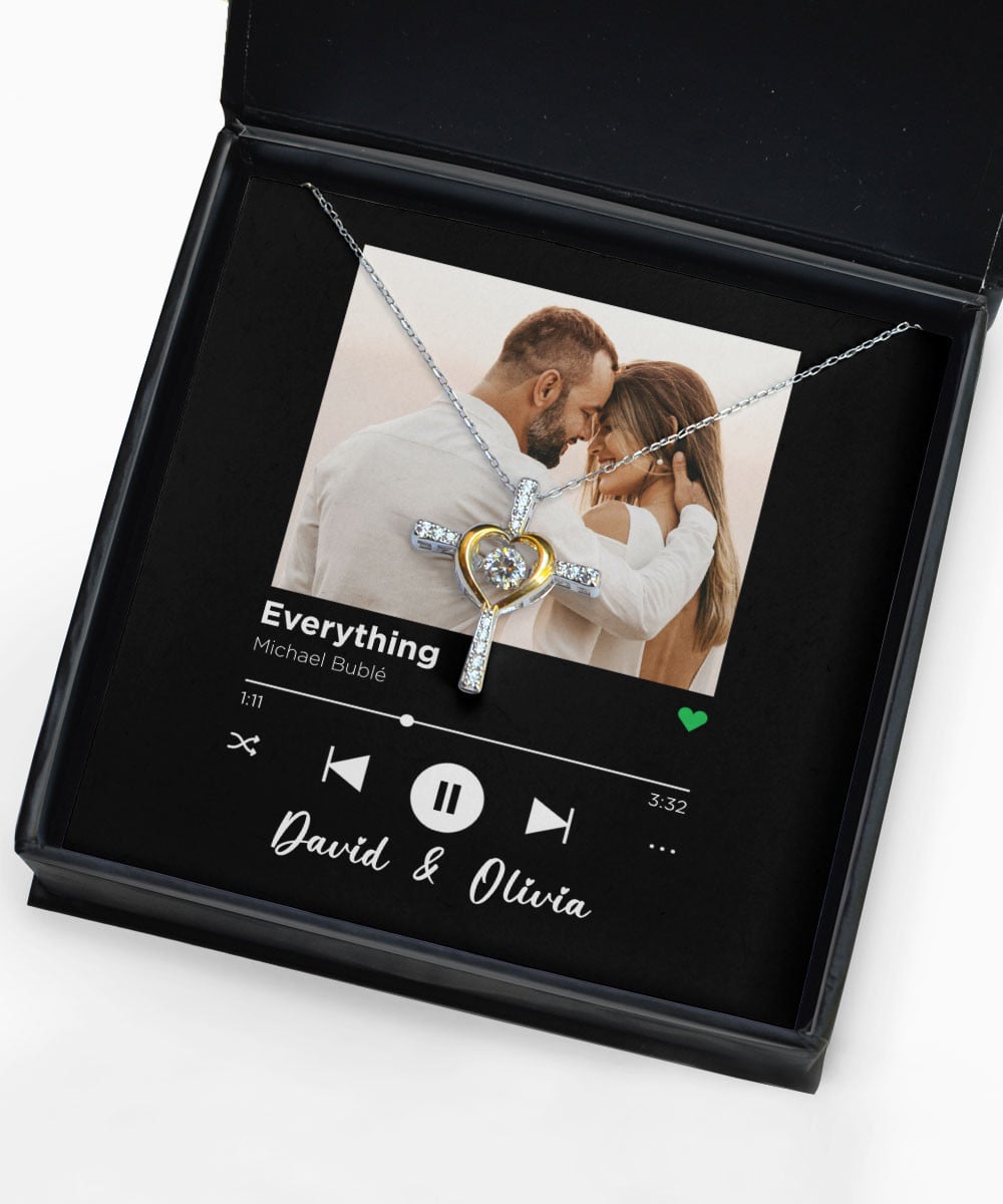 Everything Custom Spotify Code With Couple Photo And Song Card Cross Dancing Necklace Anniversary Gifts For Her 