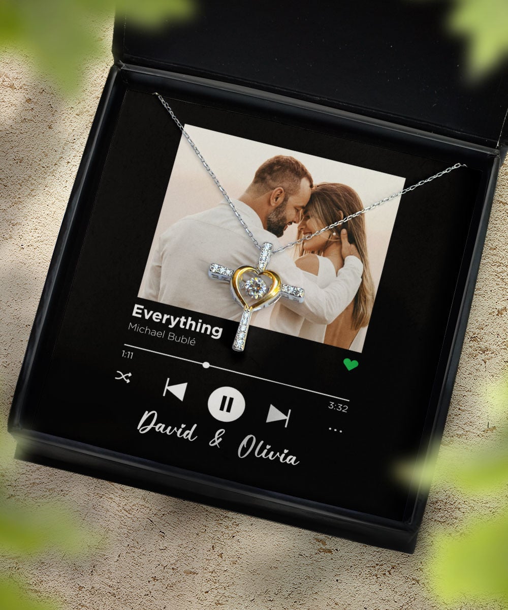Everything Custom Spotify Code With Couple Photo And Song Card Cross Dancing Necklace Anniversary Gifts For Her 