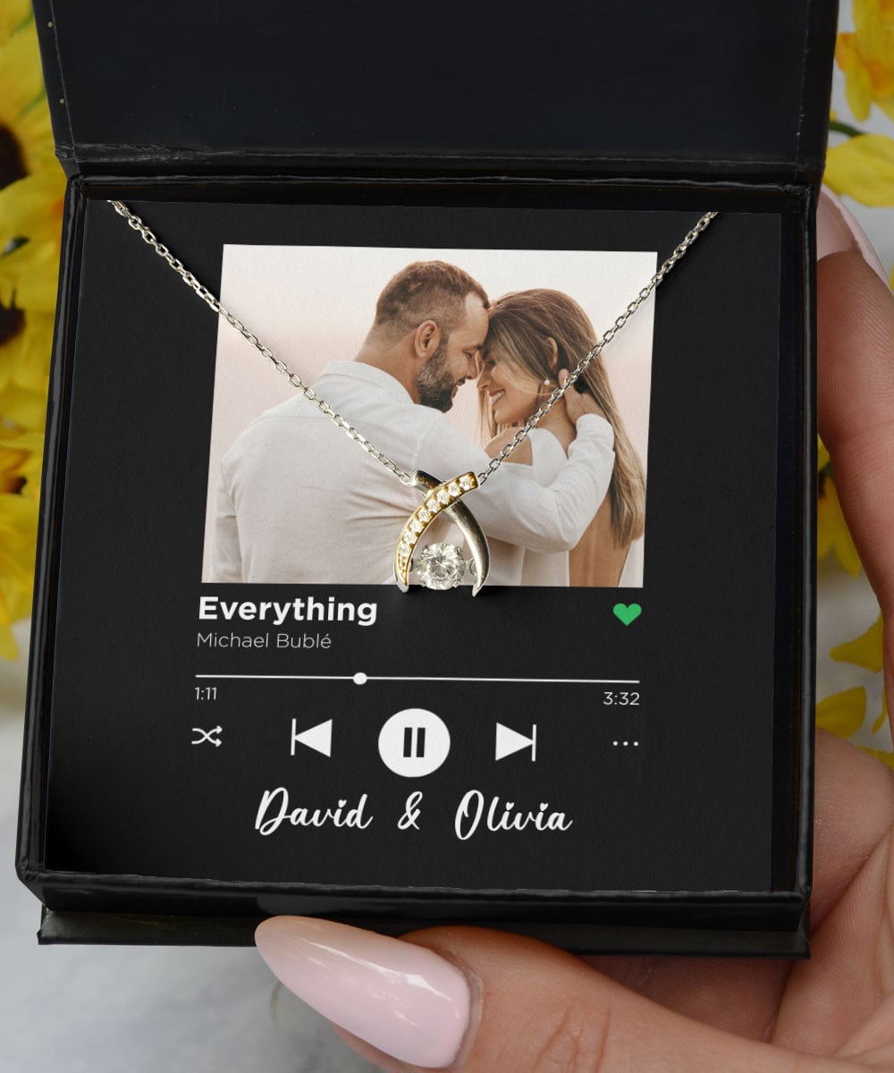 Everything Custom Spotify Code With Couple Photo And Song Card Wishbone Dancing Necklace Anniversary Gifts For Her 