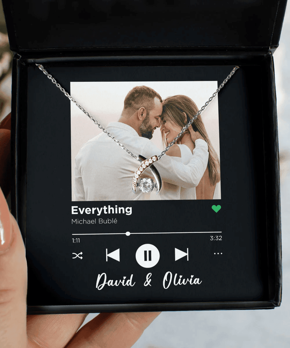 Everything Custom Spotify Code With Couple Photo And Song Card Wishbone Dancing Necklace Anniversary Gifts For Her 