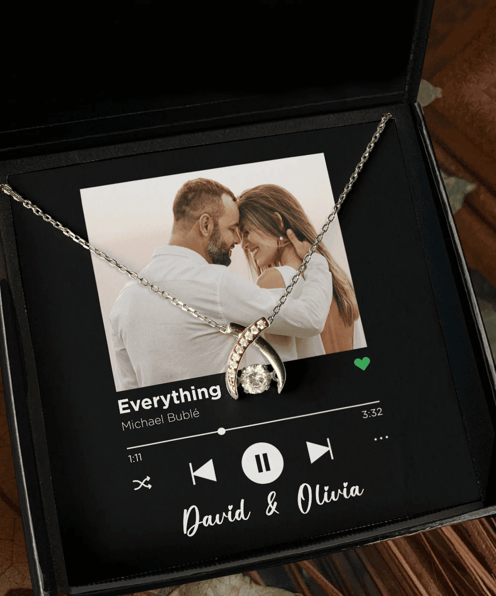 Everything Custom Spotify Code With Couple Photo And Song Card Wishbone Dancing Necklace Anniversary Gifts For Her 
