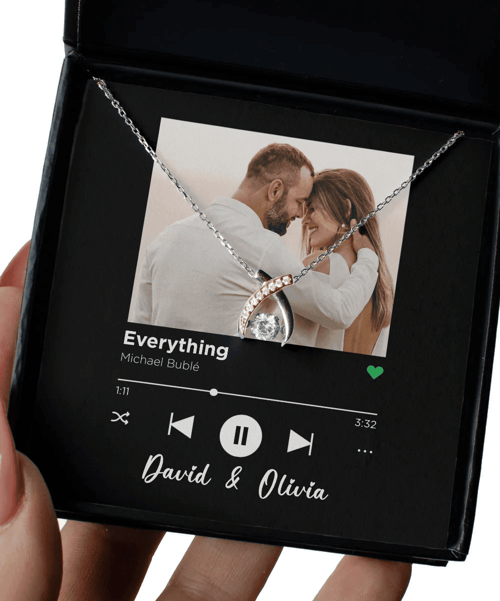 Everything Custom Spotify Code With Couple Photo And Song Card Wishbone Dancing Necklace Anniversary Gifts For Her 