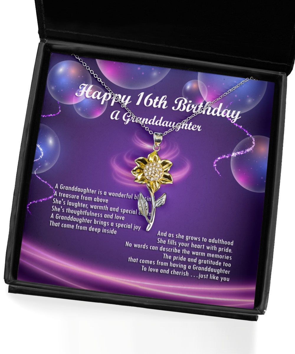 Happy 16th Birthday With Message Card Gift For Granddaughter Sunflower Pendant Necklace