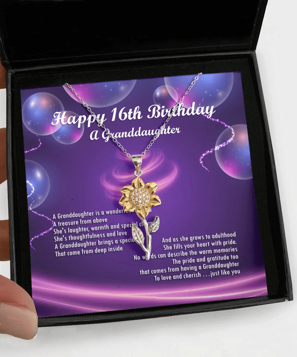 Happy 16th Birthday With Message Card Gift For Granddaughter Sunflower Pendant Necklace