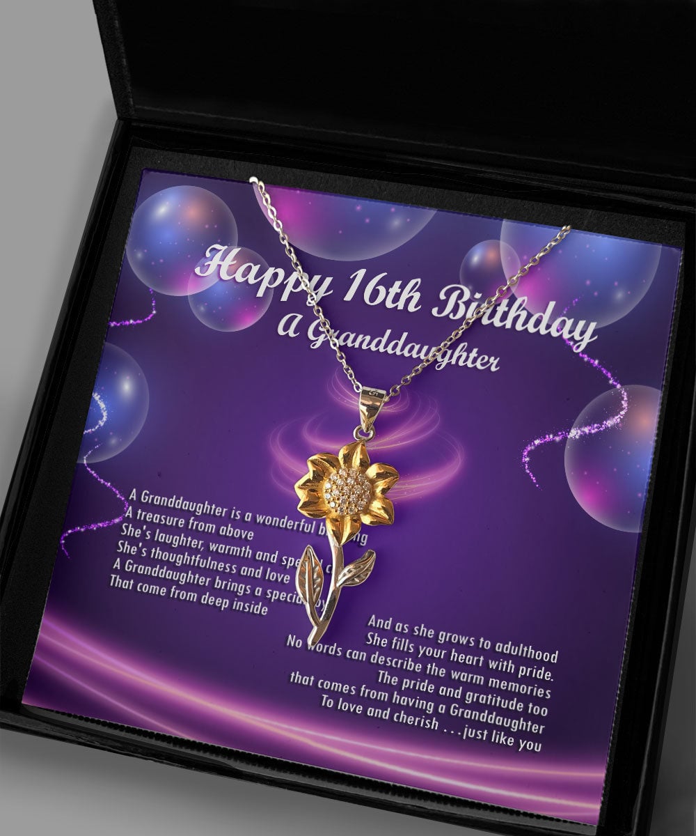 Happy 16th Birthday With Message Card Gift For Granddaughter Sunflower Pendant Necklace