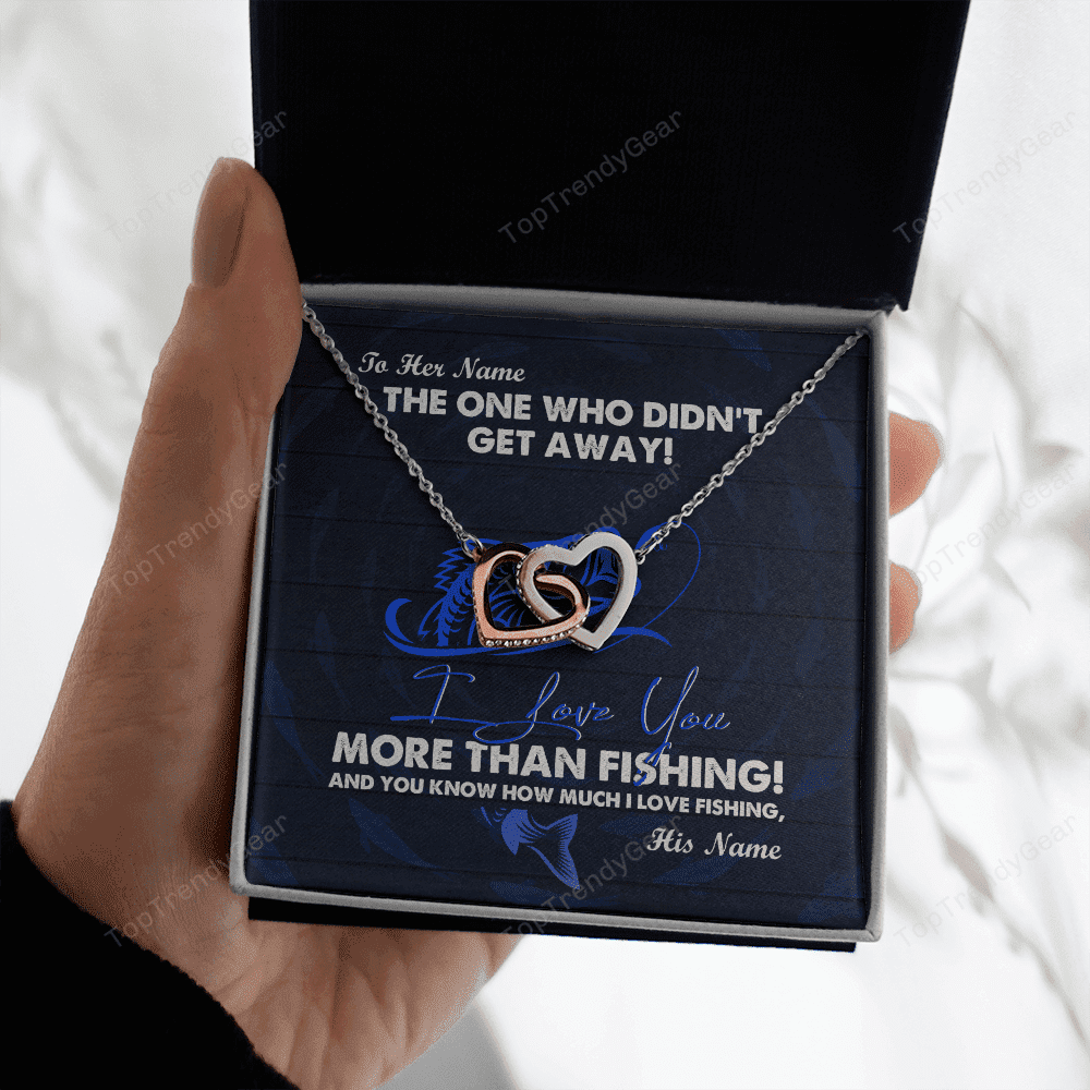 To My Wife I Love You More Than Fishing Gift For Wife Interlocking Heart Necklace OSO