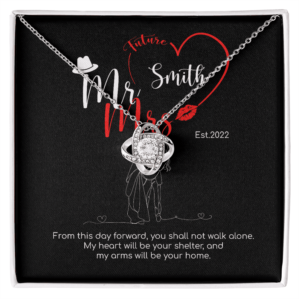 Mr. & Mrs. Custom Name And Date Love Knot Gold Necklace Anniversary Presents By Year