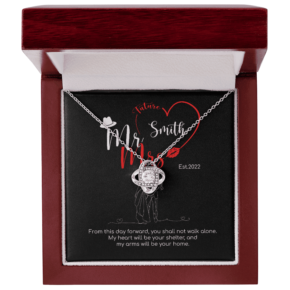 Mr. & Mrs. Custom Name And Date Love Knot Gold Necklace Anniversary Presents By Year