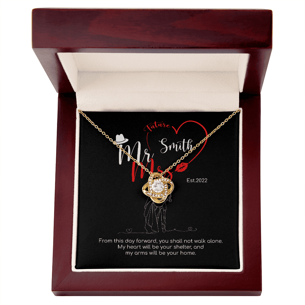 Mr. & Mrs. Custom Name And Date Love Knot Gold Necklace Anniversary Presents By Year