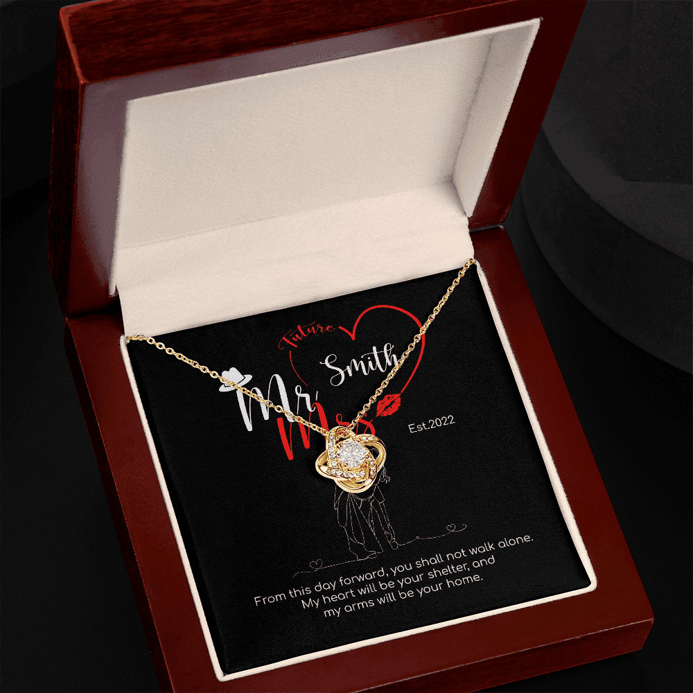 Mr. & Mrs. Custom Name And Date Love Knot Gold Necklace Anniversary Presents By Year