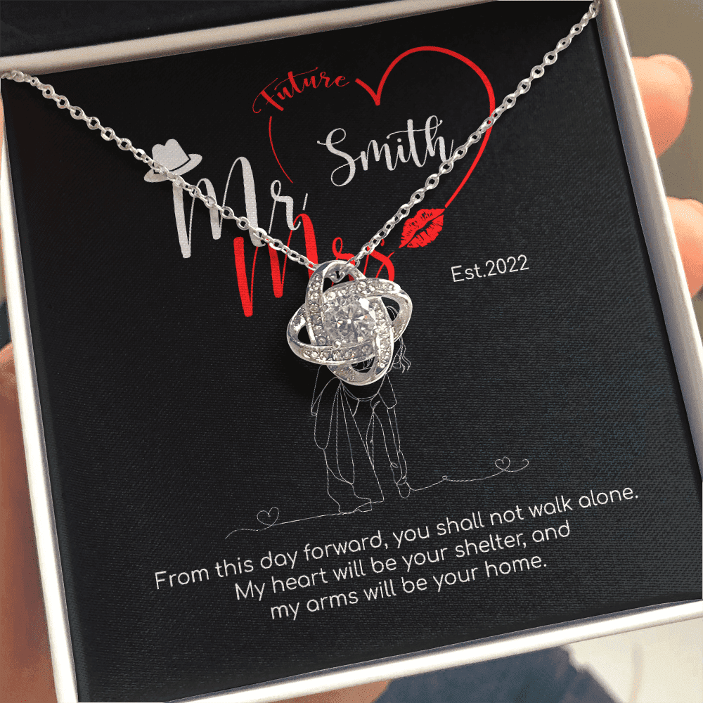 Mr. & Mrs. Custom Name And Date Love Knot Gold Necklace Anniversary Presents By Year