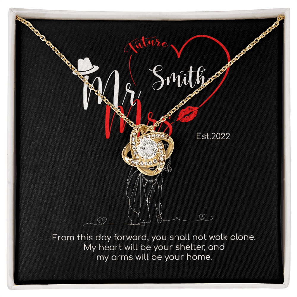 Mr. & Mrs. Custom Name And Date Love Knot Gold Necklace Anniversary Presents By Year