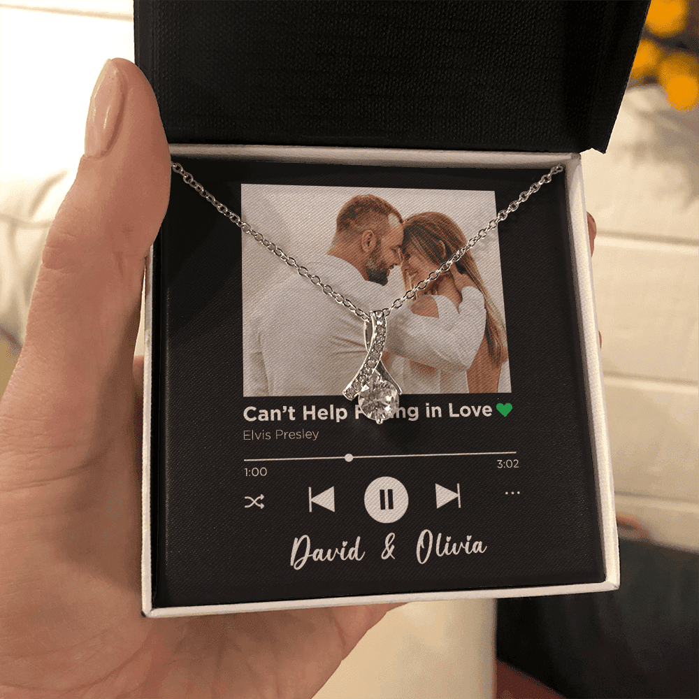 Can't Help Falling In Love Spotify Code Song Art Custom Name And Photo Alluring Beauty Necklace Gift For Her