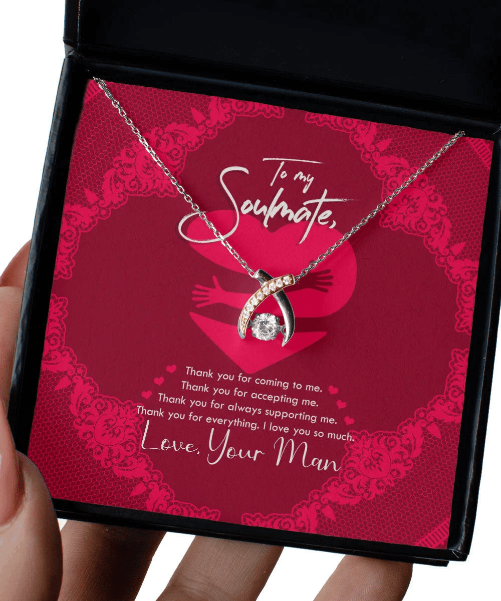 To My Soulmate Thank You For Everything Wishbone Dancing Necklace