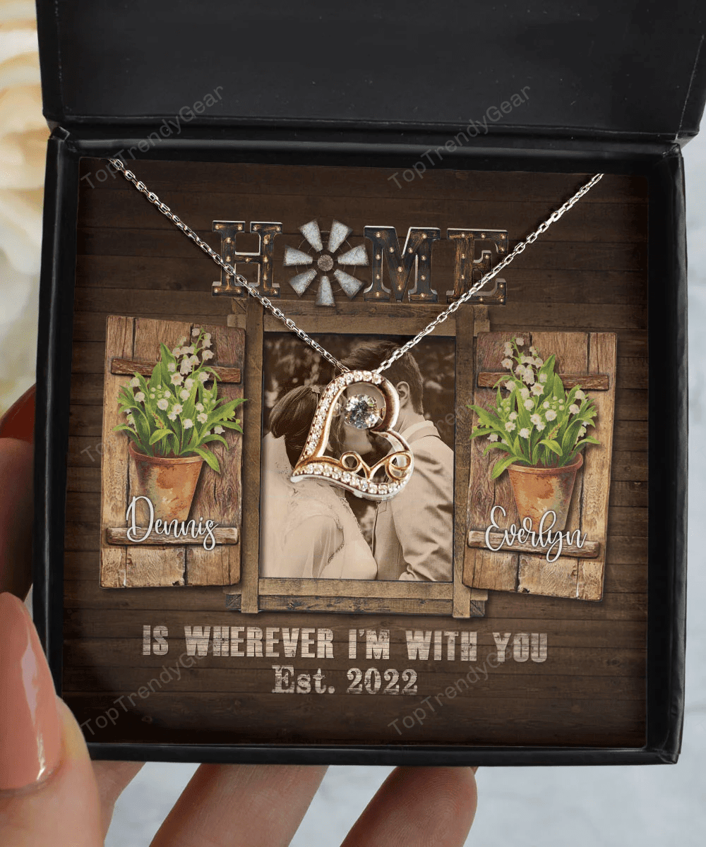 Home Is Wherever I'm With You Custom Name, Date And Photo Love Dancing Necklace Anniversary Gifts For Her 