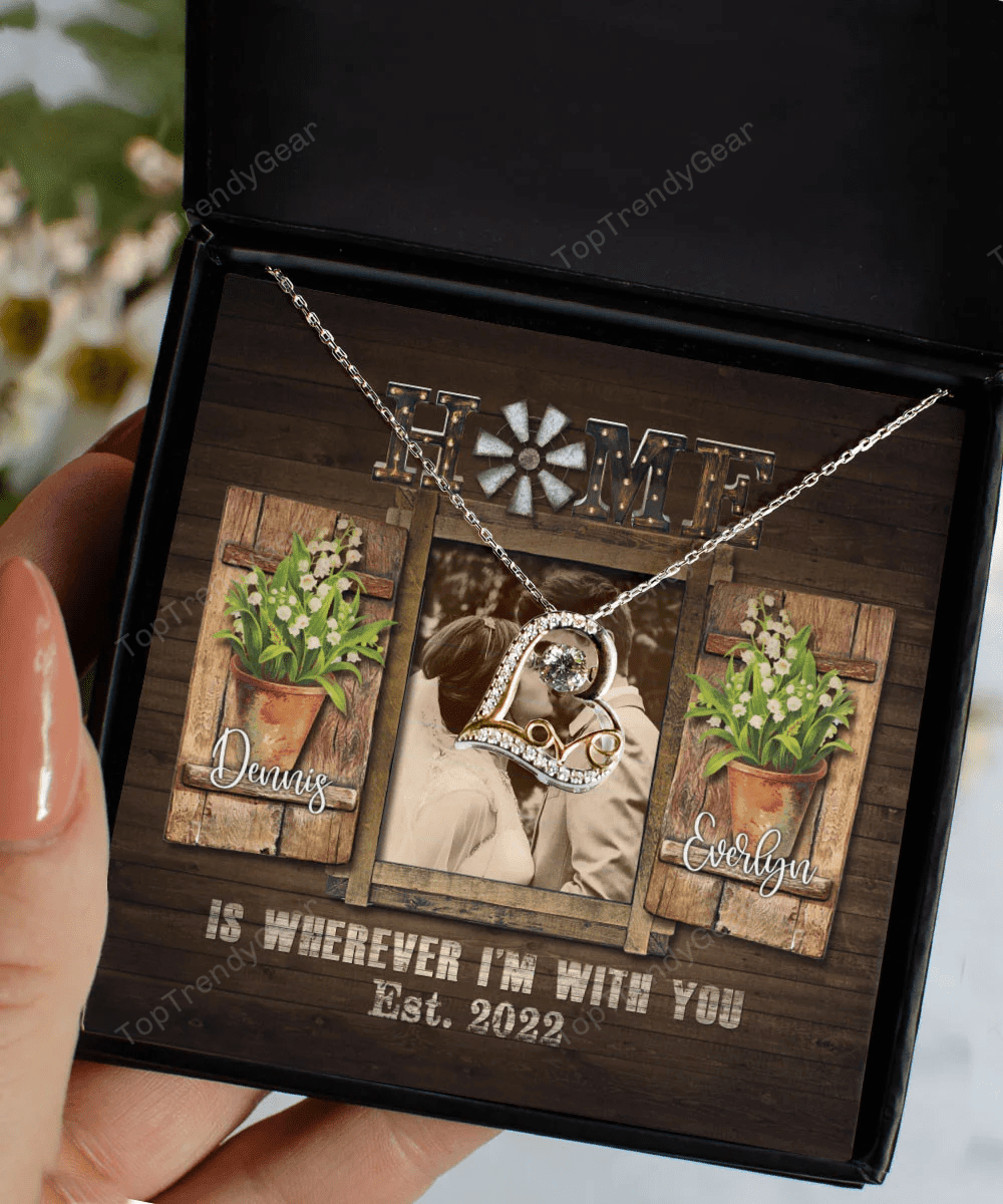 Home Is Wherever I'm With You Custom Name, Date And Photo Love Dancing Necklace Anniversary Gifts For Her 