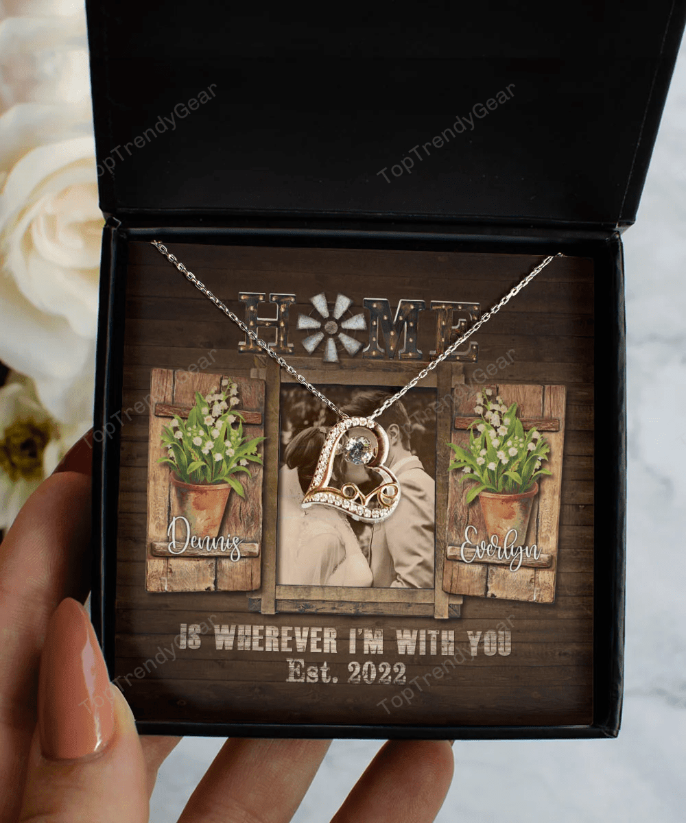 Home Is Wherever I'm With You Custom Name, Date And Photo Love Dancing Necklace Anniversary Gifts For Her 