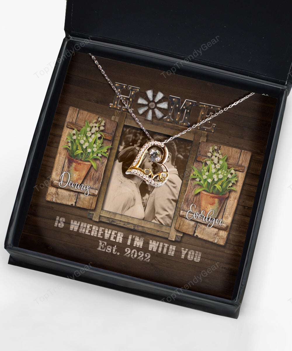 Home Is Wherever I'm With You Custom Name, Date And Photo Love Dancing Necklace Anniversary Gifts For Her 