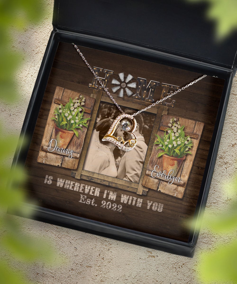 Home Is Wherever I'm With You Custom Name, Date And Photo Love Dancing Necklace Anniversary Gifts For Her 
