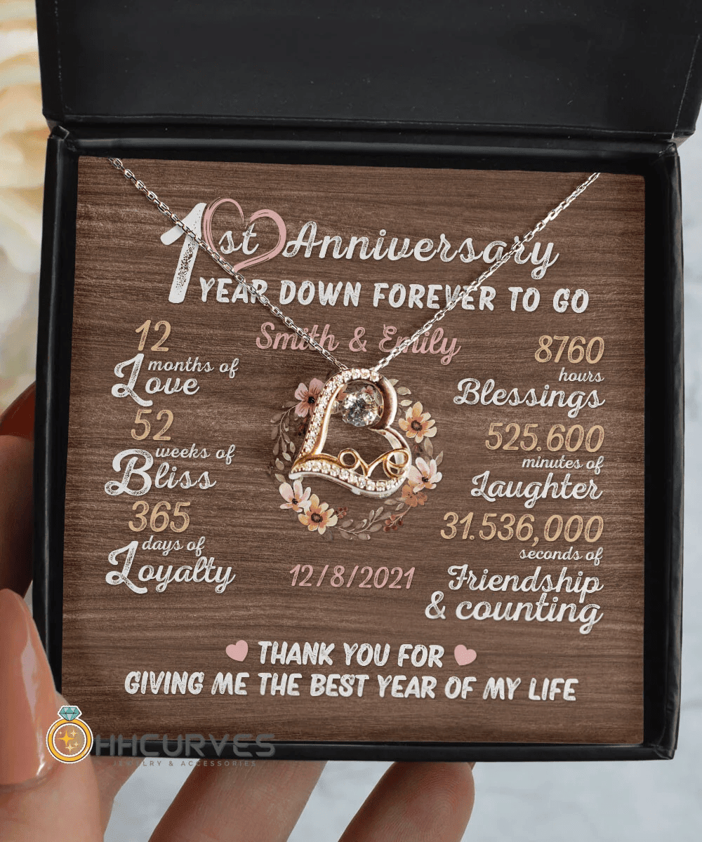 Custom Name And Date Anniversary Presents By Year One Year Down Forever To Go First Anniversary Gifts For Her Love Dancing Necklace 
