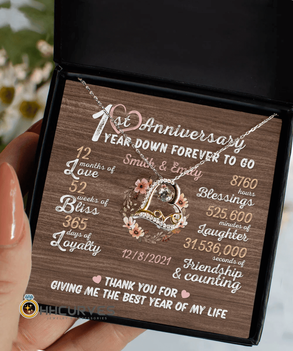 Custom Name And Date Anniversary Presents By Year One Year Down Forever To Go First Anniversary Gifts For Her Love Dancing Necklace 
