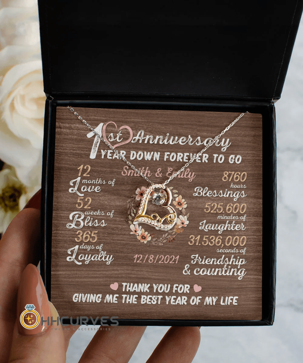 Custom Name And Date Anniversary Presents By Year One Year Down Forever To Go First Anniversary Gifts For Her Love Dancing Necklace 
