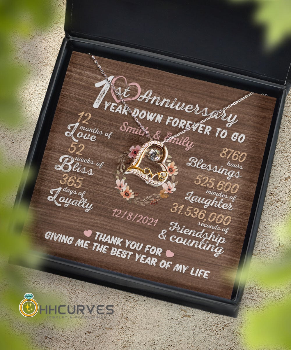 Custom Name And Date Anniversary Presents By Year One Year Down Forever To Go First Anniversary Gifts For Her Love Dancing Necklace 