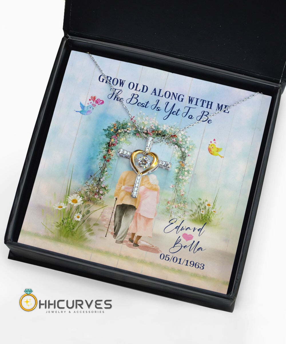 Custom Name And Date Anniversary Gifts Grow Old Along With Me The Best Is Yet To Be Gift For Her Cross Dancing Necklace 