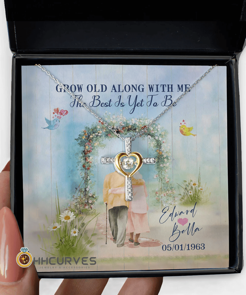 Custom Name And Date Anniversary Gifts Grow Old Along With Me The Best Is Yet To Be Gift For Her Cross Dancing Necklace 