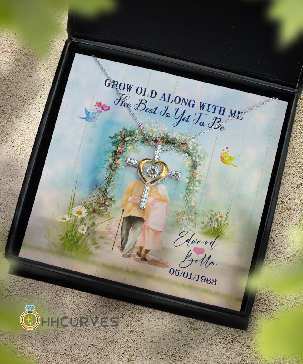 Custom Name And Date Anniversary Gifts Grow Old Along With Me The Best Is Yet To Be Gift For Her Cross Dancing Necklace 