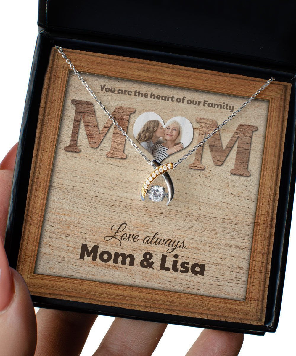 You Are The Heart Of Our Family Custom Name And Photo Wishbone Dancing Necklace Gift For Mom From Daughter 