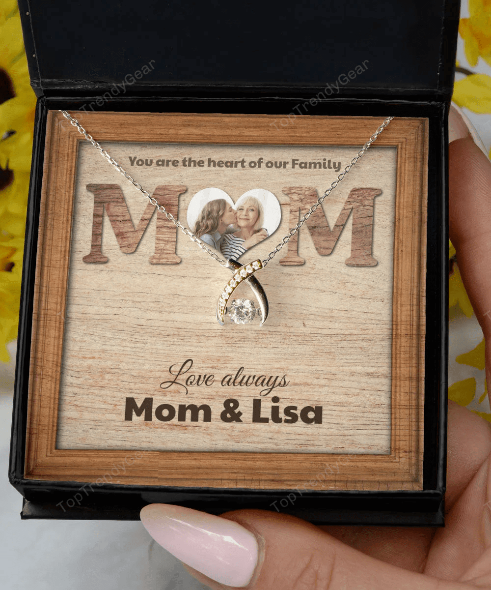 You Are The Heart Of Our Family Custom Name And Photo Wishbone Dancing Necklace Gift For Mom From Daughter 