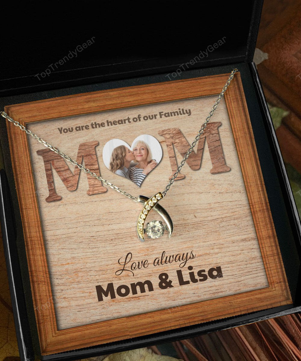 You Are The Heart Of Our Family Custom Name And Photo Wishbone Dancing Necklace Gift For Mom From Daughter 